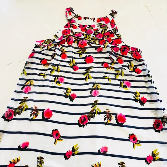 Betsy Johnson Sheer Flowy Floral Stripe Halter Dress | 14 - Picture 3 of 10